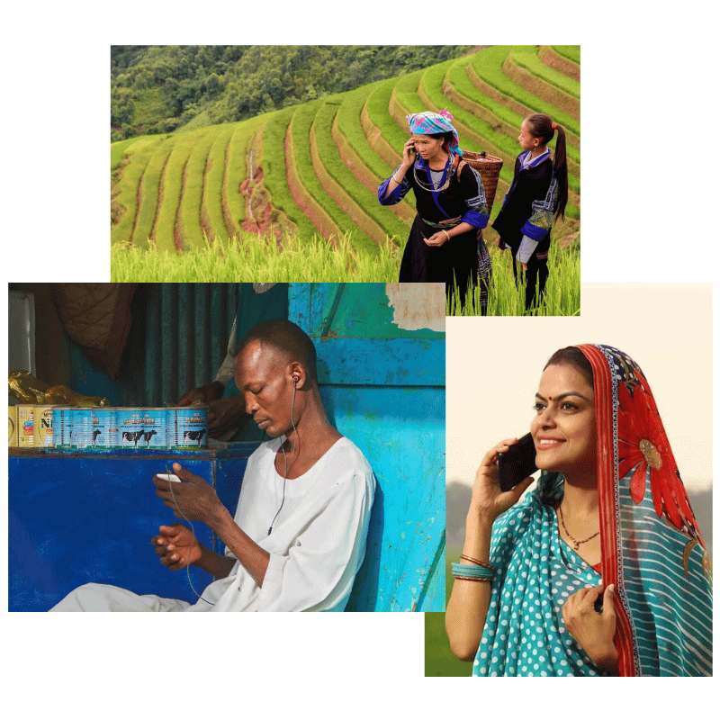 Illustration showing three icons from top right to bottom left:</p>
<p>(1) WhatsApp-denoting icon<br />
(2) SMS icon<br />
(3) Voice call icon</p>
<p>The icons each have a green check mark on the right.